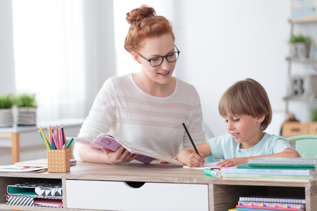 desk in bright child's room